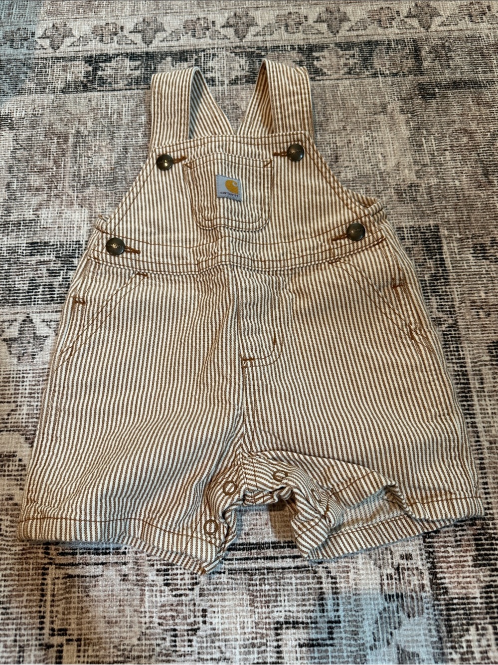 Carhartt Striped Baby Shortalls in Tan & White